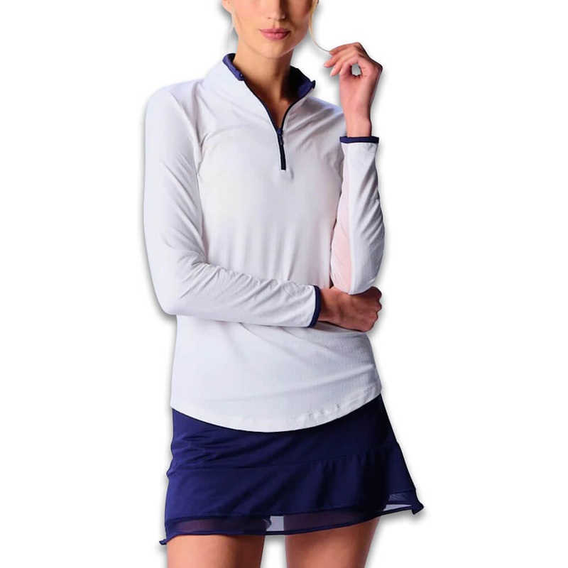 G Lifestyle Color Block Trim Q Zip Golf Pullover White/True Navy – SS25 Women