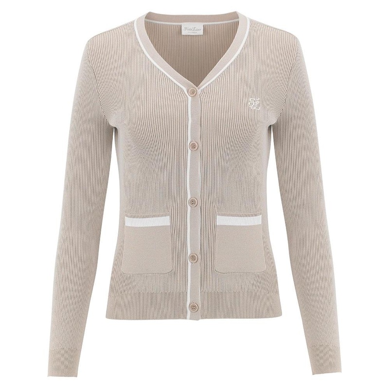 Fairliar Point Color Ribbed Golf Cardigan Beige – FW23 Women