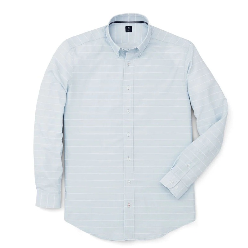 FootJoy Stretch Twill Woven Stripe Golf T-Shirt Pacific/White – FW19 Men