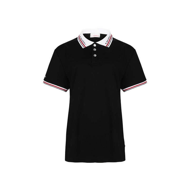 Kandini Women Jacquard Collar pique T-shirt (Black)