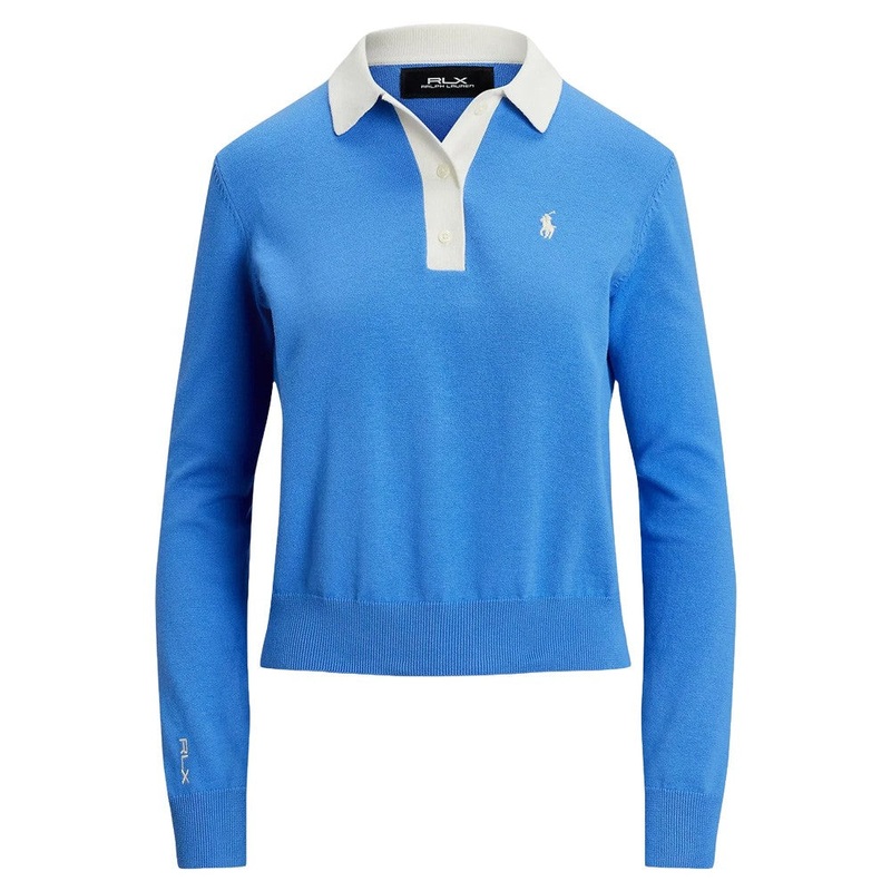 Ralph Lauren 4-Button Placket Cotton Blend Golf Polo (Dual Branded) Summer Blue/Ceramic White – SP25 Women