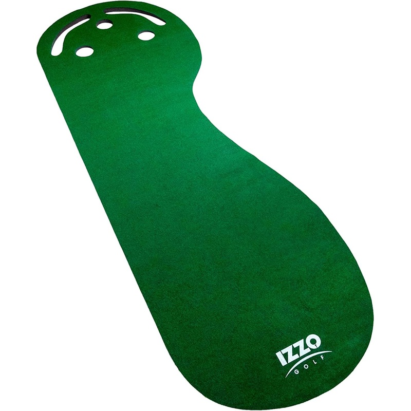 IZZO Golf 3′ x 9′ 3-Hole Putting Mat – Green Kidney Shaped 3 Hole Putting mat Training aid to Help Practice Putting