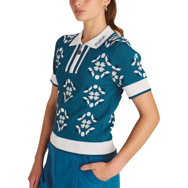 Malbon Lucia Quarter Zip Golf Polo Ocean Multi – SS25 Women
