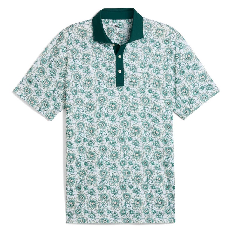 PUMA Pique Flower Fields Golf Polo Dark Myrtle/White Glow – SS25 Men