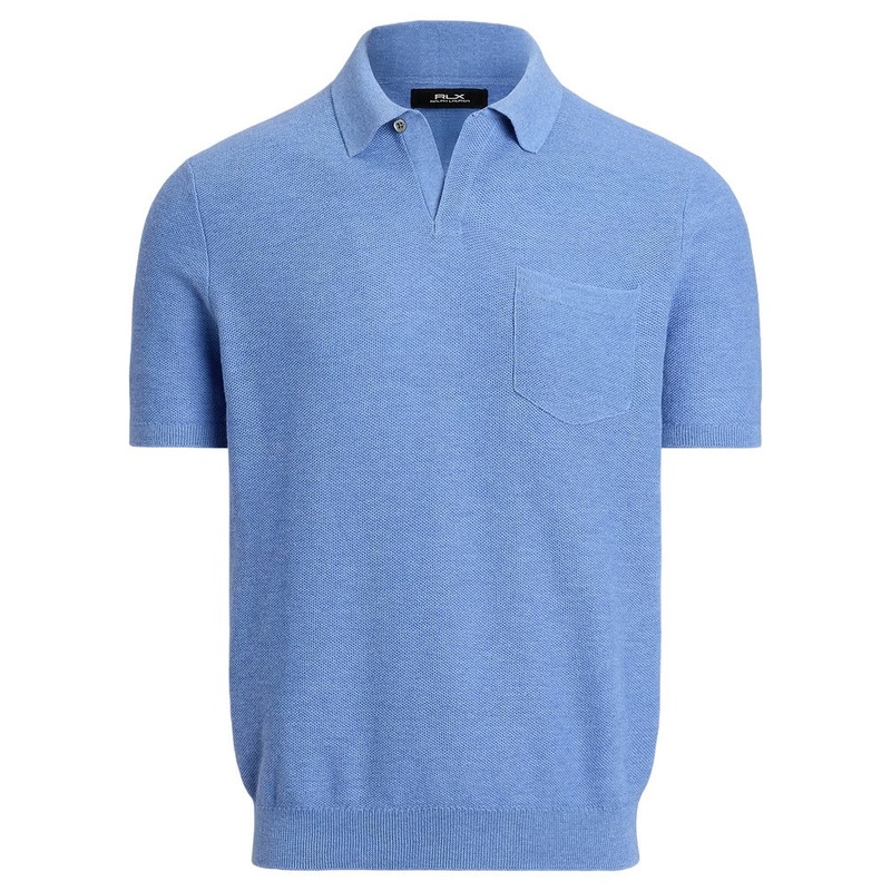 Ralph Lauren Cotton Coolmax Sweater Pocket Golf Polo Washed Chambray Heather – SP25 Men