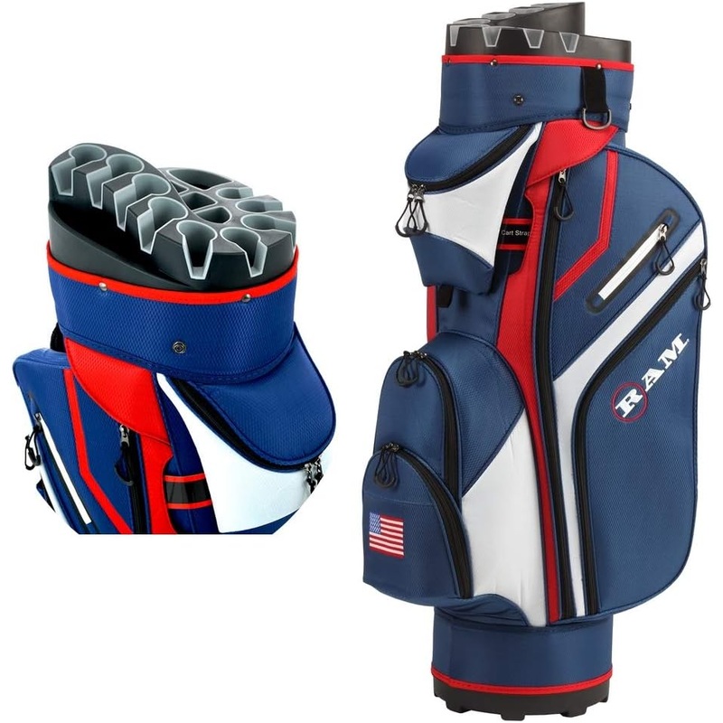 Ram Golf Premium Cart Bag with 14 Way Molded Organizer Divider Top – USA Flag