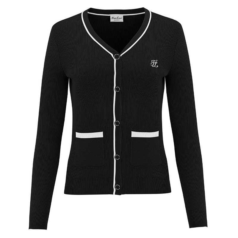 Fairliar Point Color Ribbed Golf Cardigan Black – FW23 Women