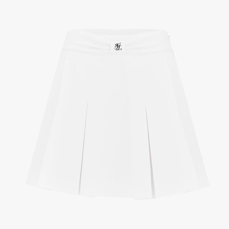 Fairliar Women Front Ribbon Belt Wide Pleated Skirt
