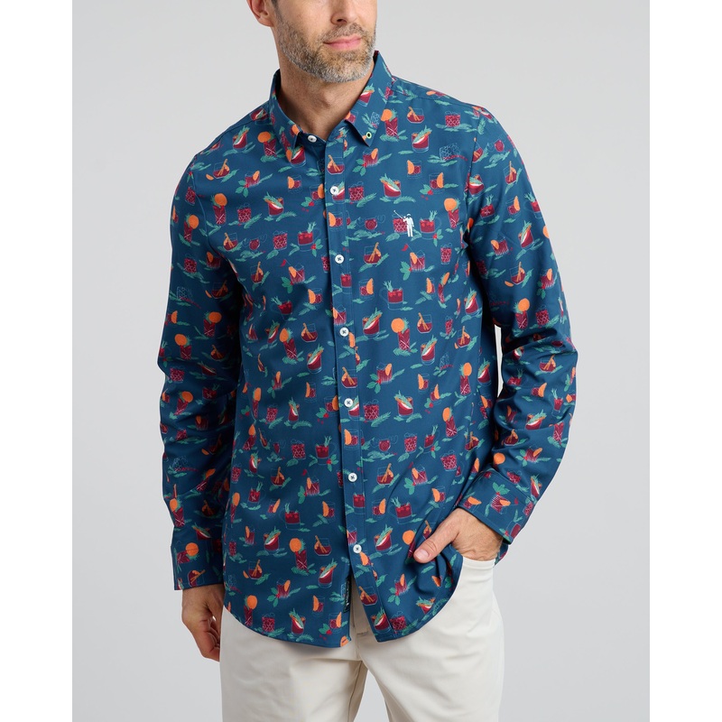 Old Fashioned Holiday Men’s Long Sleeve Button Down