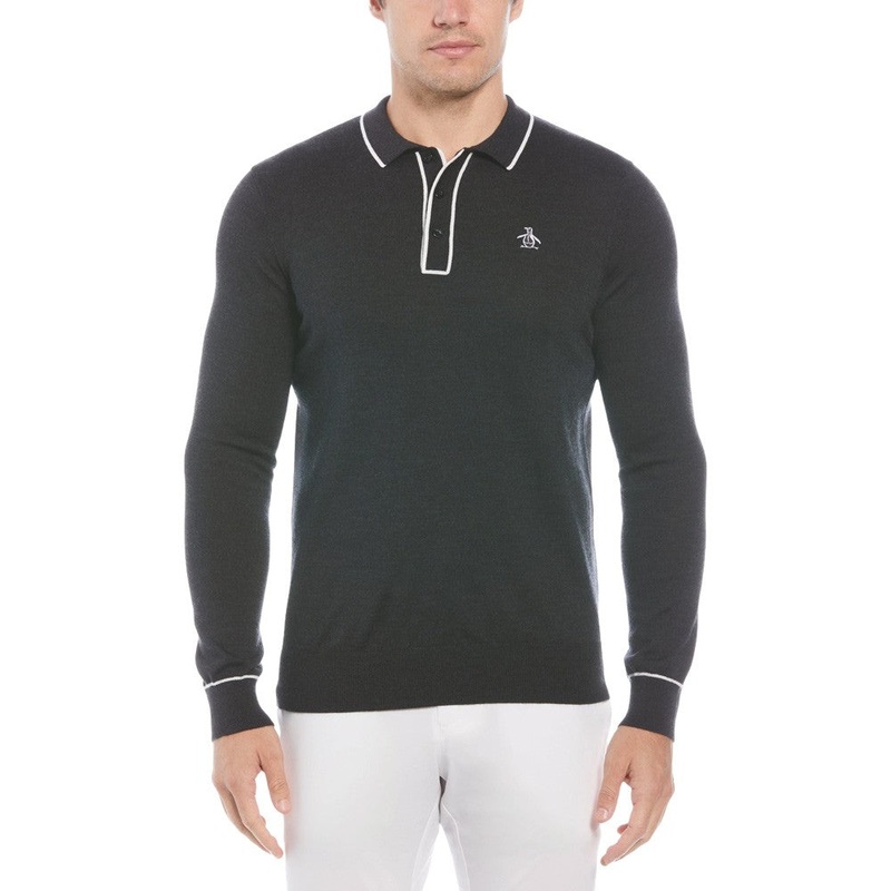 Original Penguin Earl Merino Wool Blend Golf Sweater Dark Caviar Heather – FA23 Men