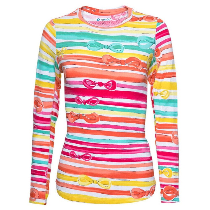 IBKUL Crew Neck Top Golf Shirt Kate Print Coral/Yellow – 18 Women