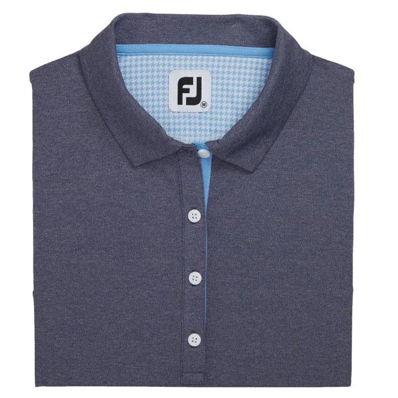 FootJoy Sleeveless Houndstooth Trim Pique Golf Polo Navy Heather – SS22 Women