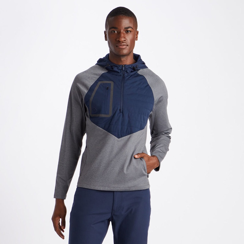 G/FORE MEN HOODED TECH INTERLOCK QUARTER ZIP PULLOVER