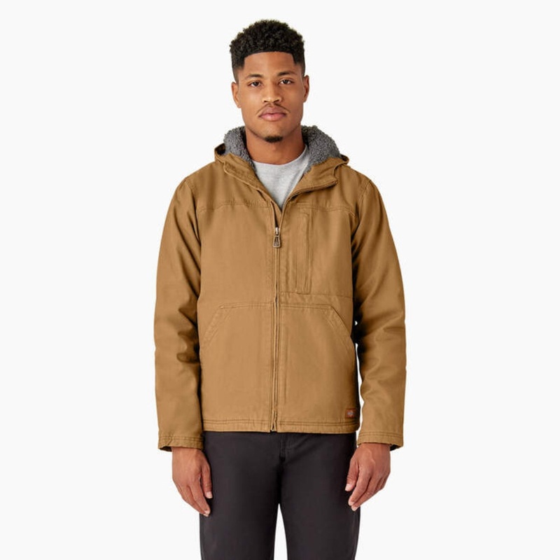 Dickies Men’s Duck Canvas High Pile Fleece Lined Jacket Rinsed Brown Duck M