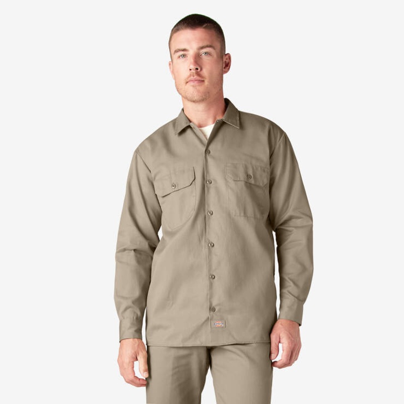 Dickies Men’s Long Sleeve Work Shirt Desert Sand S