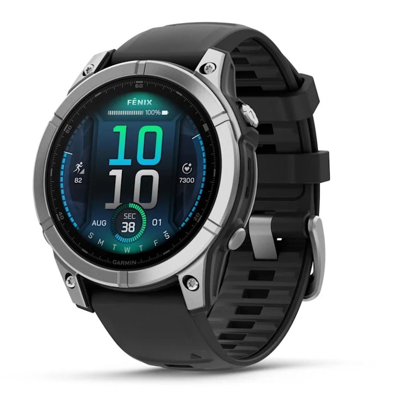 Garmin fenix E 47 mm AMOLED Stainless Steel Multisport GPS Smartwatch Stainless Steel with Black Silicone Band