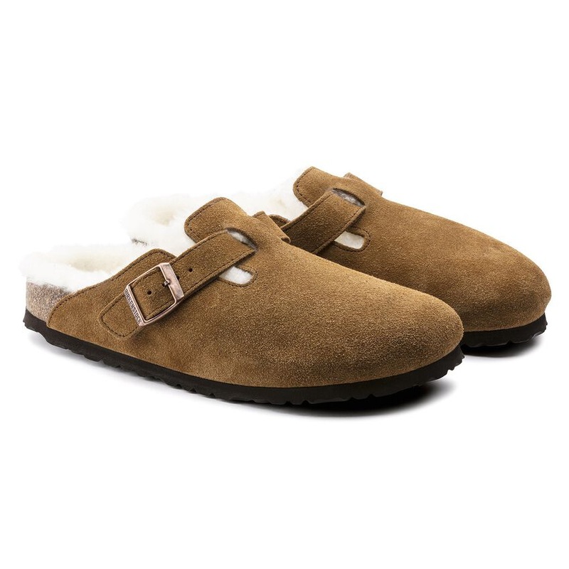 Birkenstock Boston Shearling Suede Leather Sandal Mink Regular 11-11.5 Women/ 9-9.5 Men
