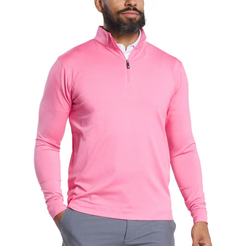 Footjoy Men’s Shadow Stripe Quarter-Zip Mid-Layer Pullover Pink Lemonade L