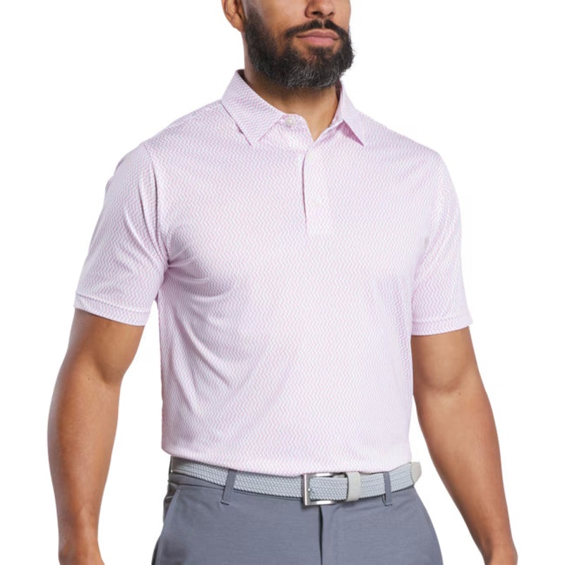 FootJoy Men’s Wiggle Lisle Golf Polo White/Skyway/Pink Lemonade L