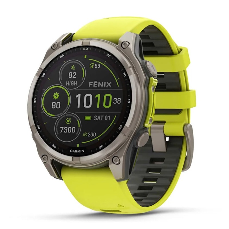 Garmin fenix 8 GPS Watch 47 mm, Solar, Sapphire, Titanium with Amp Yellow/Graphite Silicone Titanium with Amp Yellow/Graphite Silicone Band