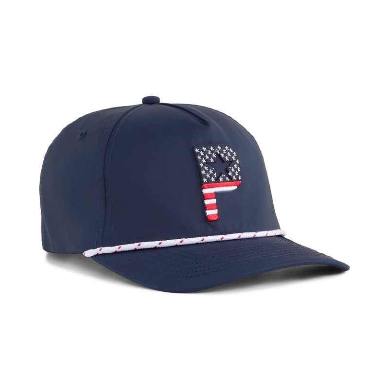 Puma Men’s Pars & Stripes 5-Panel Snapback Golf Hat White Glow/Deep Navy