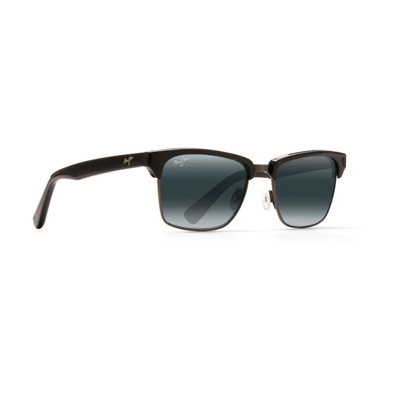 Maui Jim Kawika Polarized Sunglasses Black Gloss Antique Pewter Frame Neutral Grey Lens Black Gloss with Antique Pewter NEUTRAL GREY