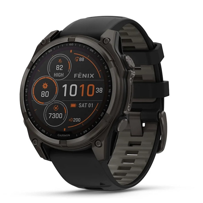 Garmin fenix 8 GPS Watch  47 mm, Solar, Sapphire, Carbon Gray DLC Titanium with Black/Pebble Gray Silicone Carbon Gray DLC Titanium with Black/Pebble Gray Silicone
