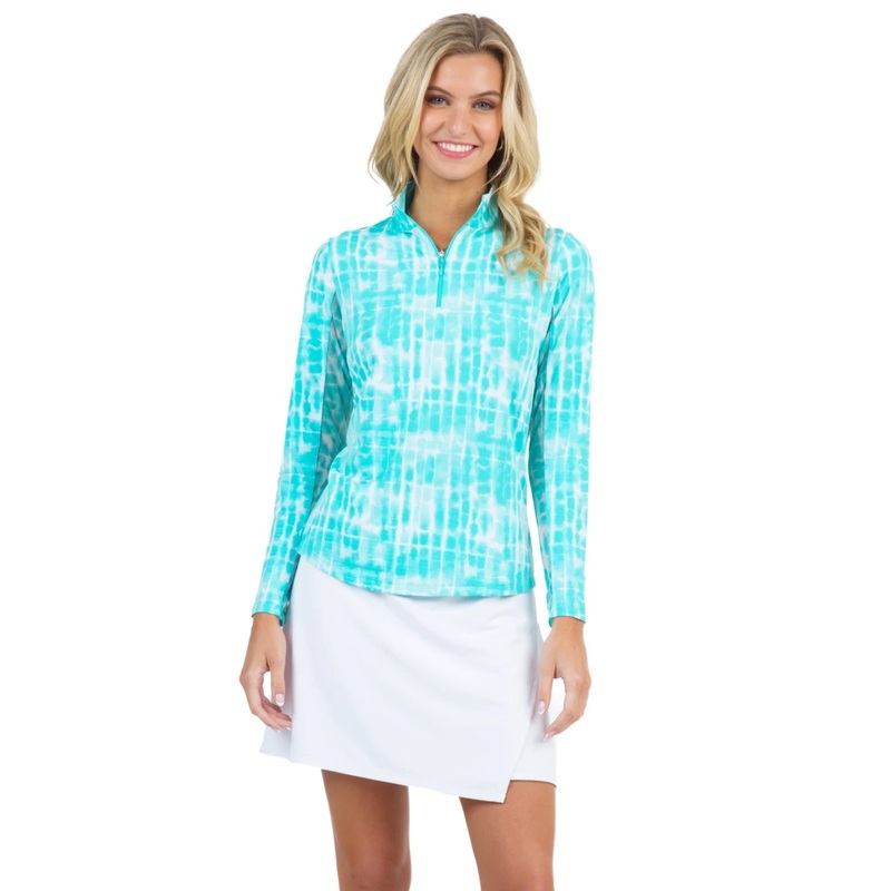 Ibkul Rue Print Long Sleeve Mock Neck Top – 10974 Rue Navy XS