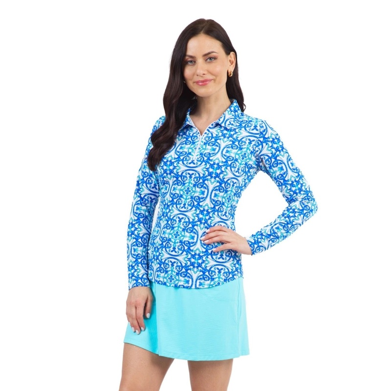 Ibkul Womens Alice Print Long Sleeve Polo – 41972 Alice Black/Gold XS