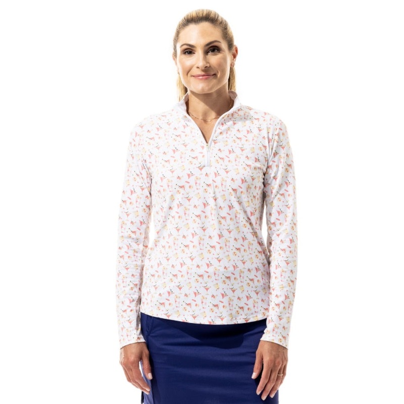 San Soleil Womens Soltek Lux Long Sleeve Printed Mock CRACKED ICE TURQ S
