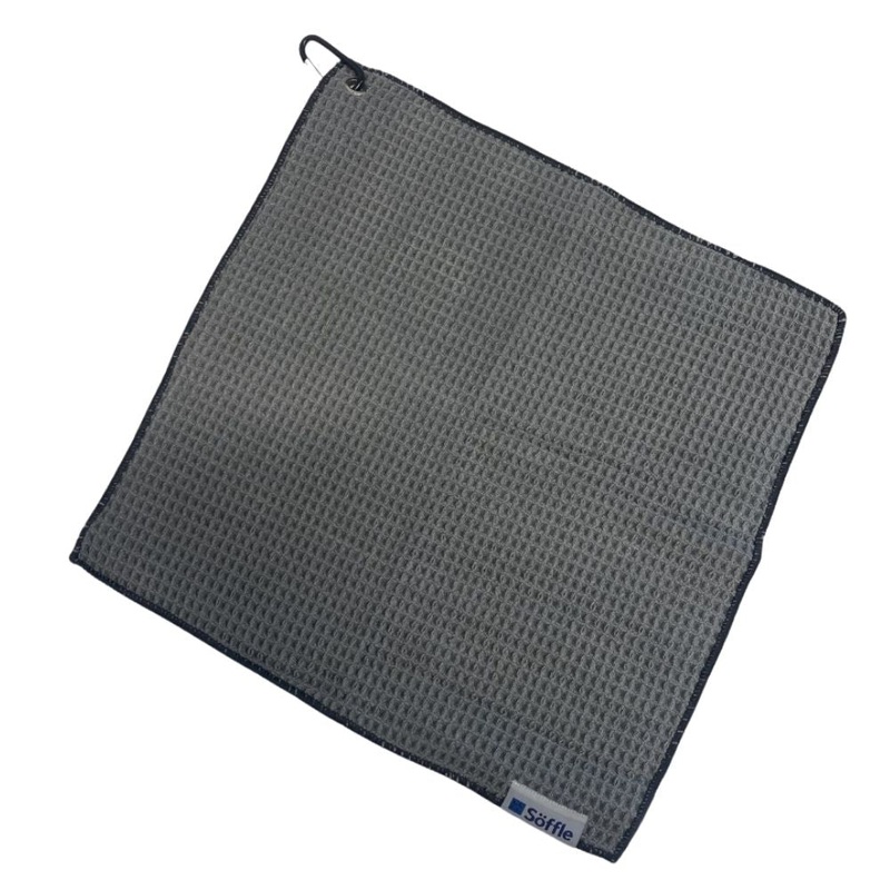Soffle Microfiber Waffle Golf Towel w/ Clip 16″ x 16″ Black