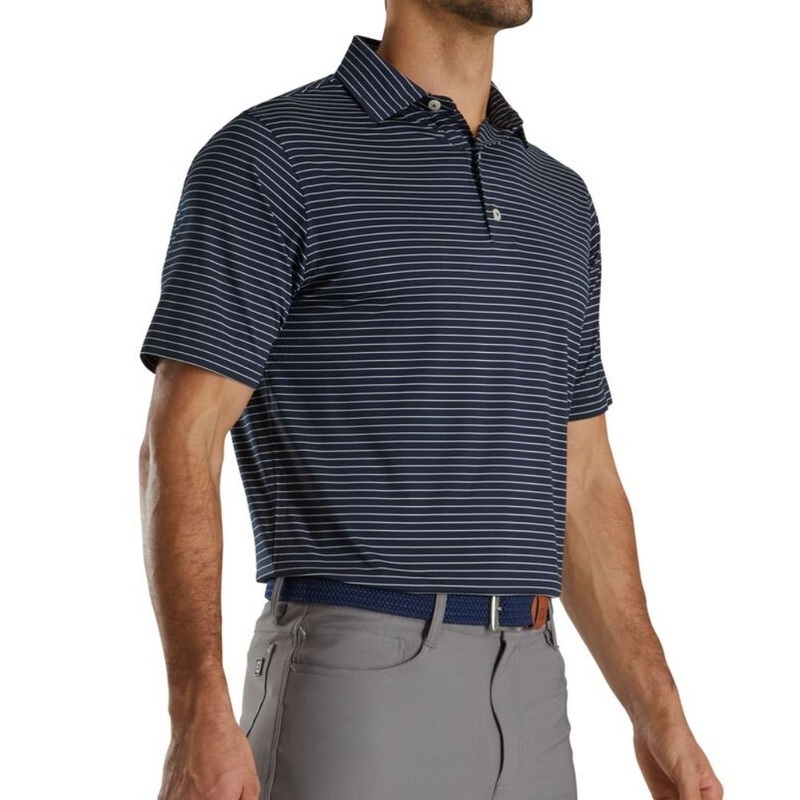 Footjoy Lisle Classic Pencil Stripe Self Collar Polo Navy/White S
