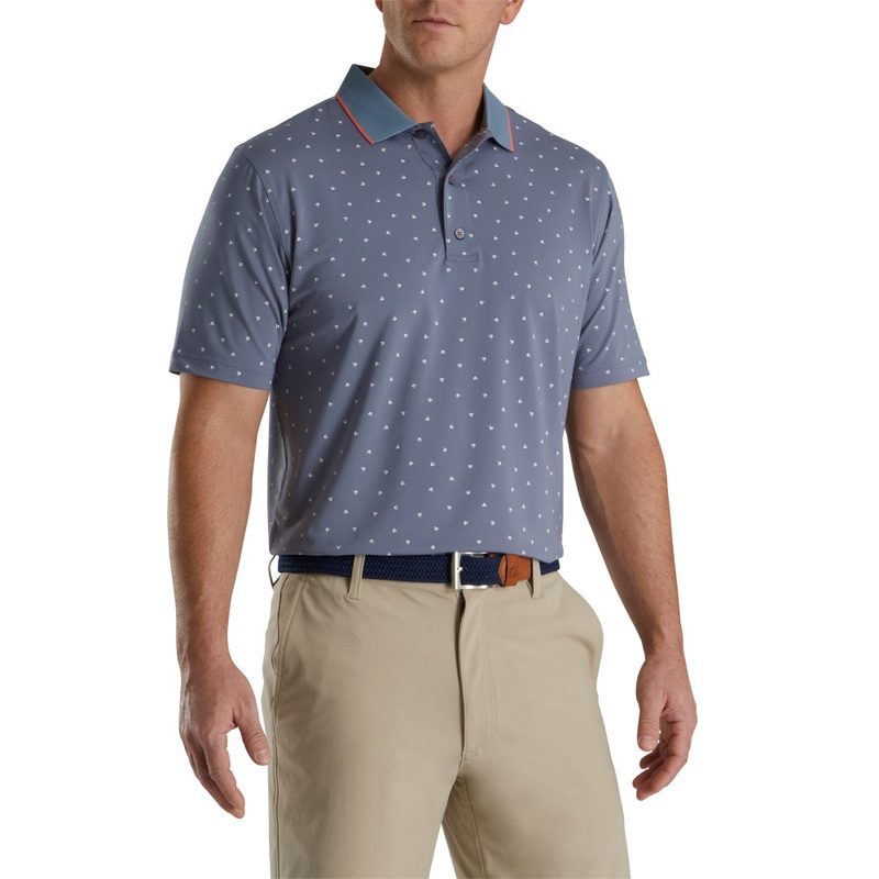 Footjoy Push Play Print Lisle Knit Collar Polo (Previous Season Style) Dusk Blue/White S