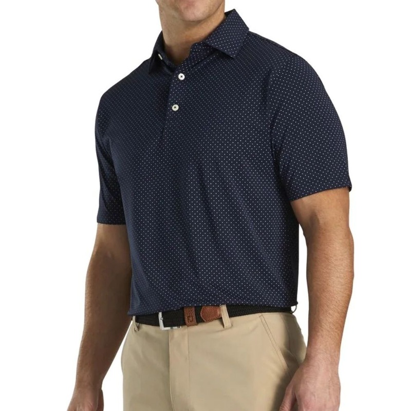 Footjoy Stretch Lisle Dot Print Self Collar Polo Navy S