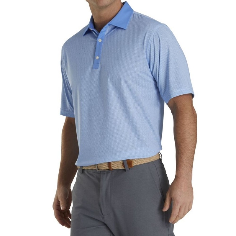 Footjoy Stretch Lisle Mini Check Print Polo Lagoon/White L