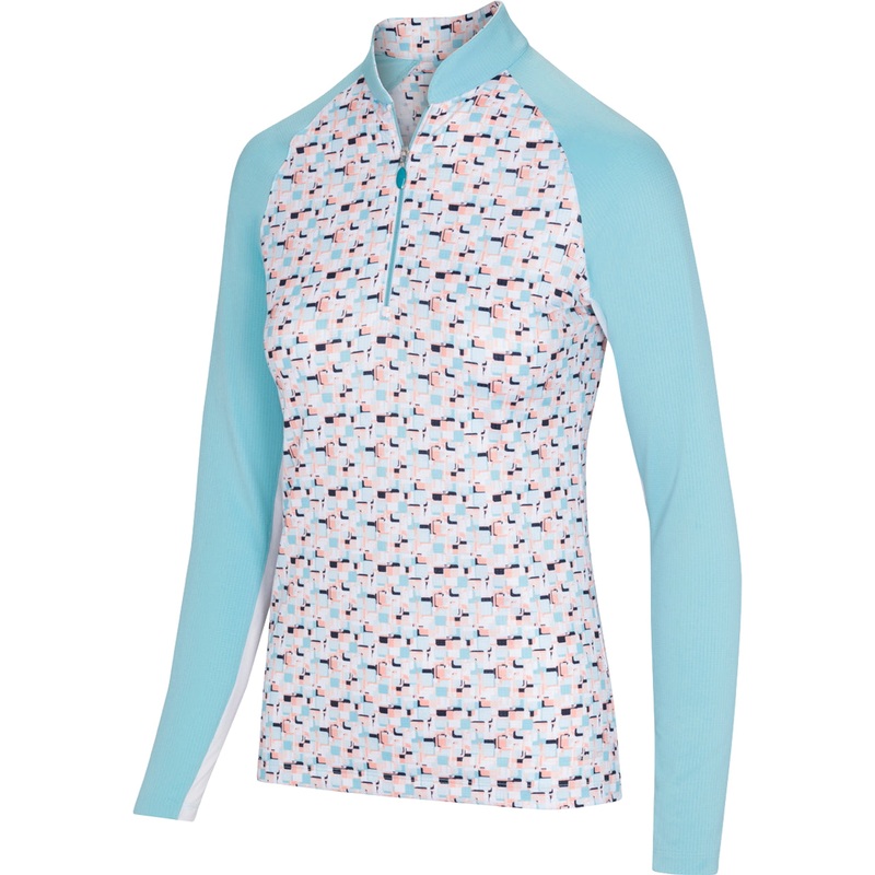 Greg Norman Women’s Solar XP Prism Print 1/4 Zip Stretch Mock Pullover Oasis Blue S