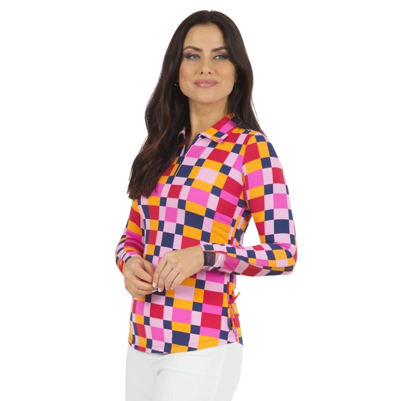 IBKUL Women’s Annalise Long Sleeve Zip Mock Neck – 48379 Hot Pink/Orange S