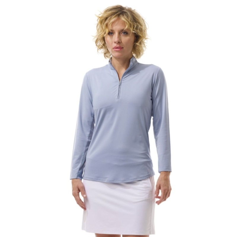San Soleil Womens Long Sleeve Sunglow Zip Mock Blue Mist S