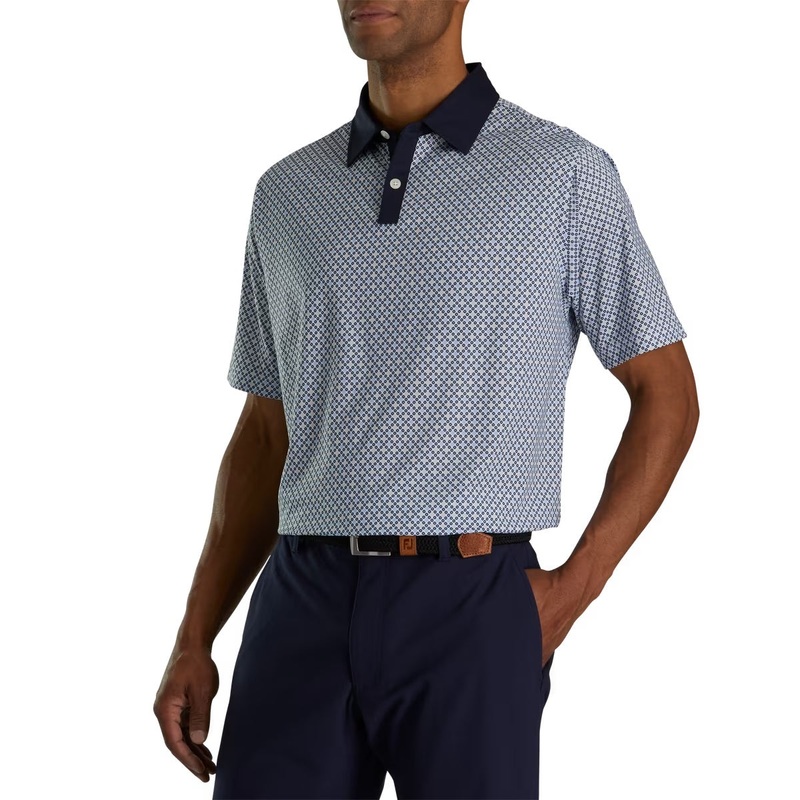 Footjoy Lisle Circle Print Self Collar Polo 2023 Navy/True Blue/Almond/White XXL