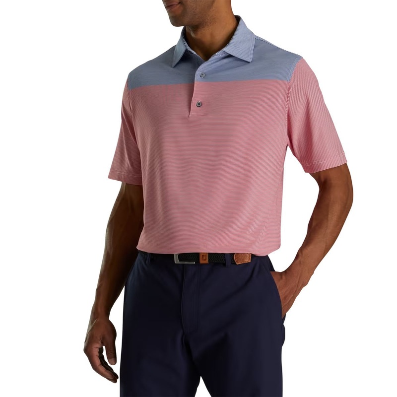 Footjoy Lisle End-on-End Block Self Collar Polo 2023 White/Racing Red/Twilight L