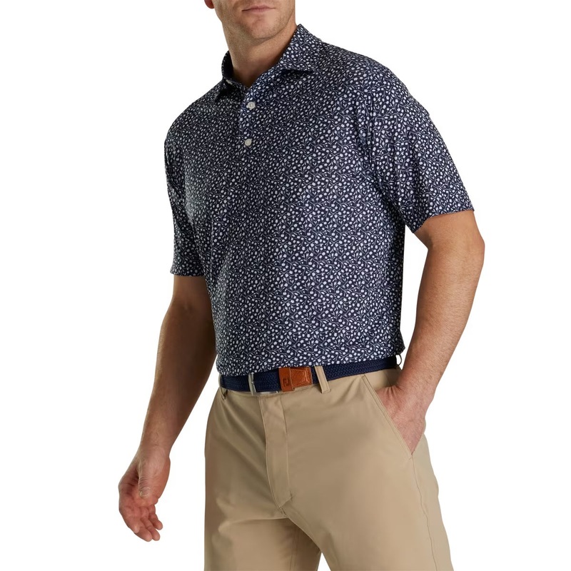Footjoy Lisle Tossed Tulips Self Collar Polo 2023 Navy/White L