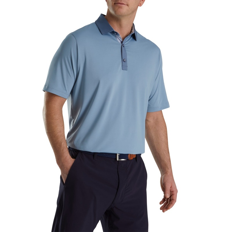FootJoy Solid + Spiral Print Trim Lisle Self Collar Golf Polo (Previous Season Style) Denim L