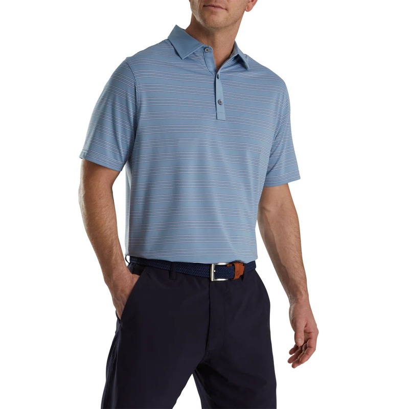 FootJoy Trio Stripe Lisle Self Collar Golf Polo (Previous Season Style) Denim L