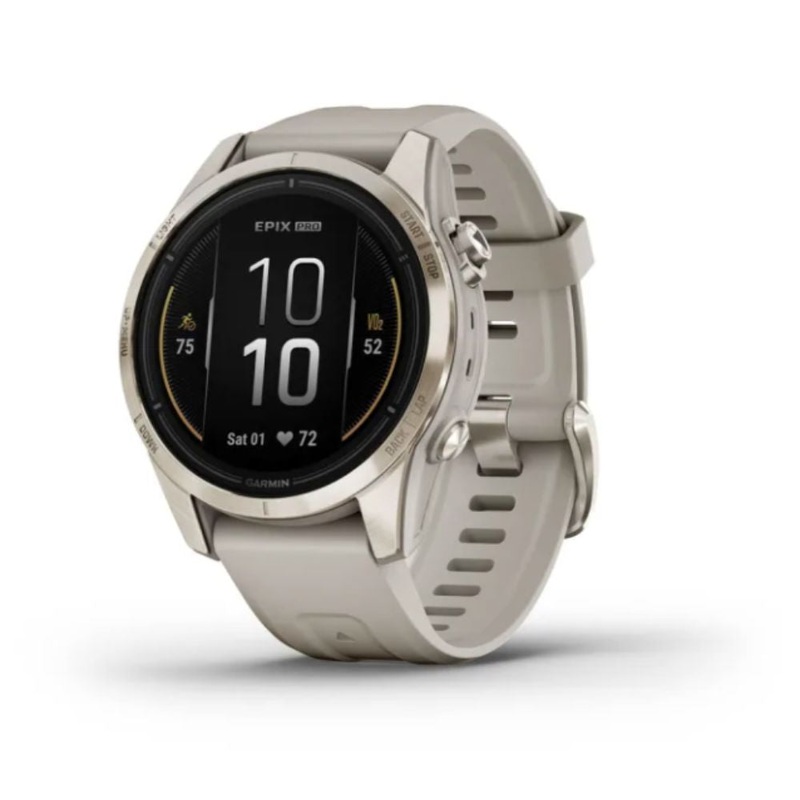 Garmin epix Pro (Gen 2) Sapphire Active Smartwatch Soft Gold w/ Light Sand Band 42 mm
