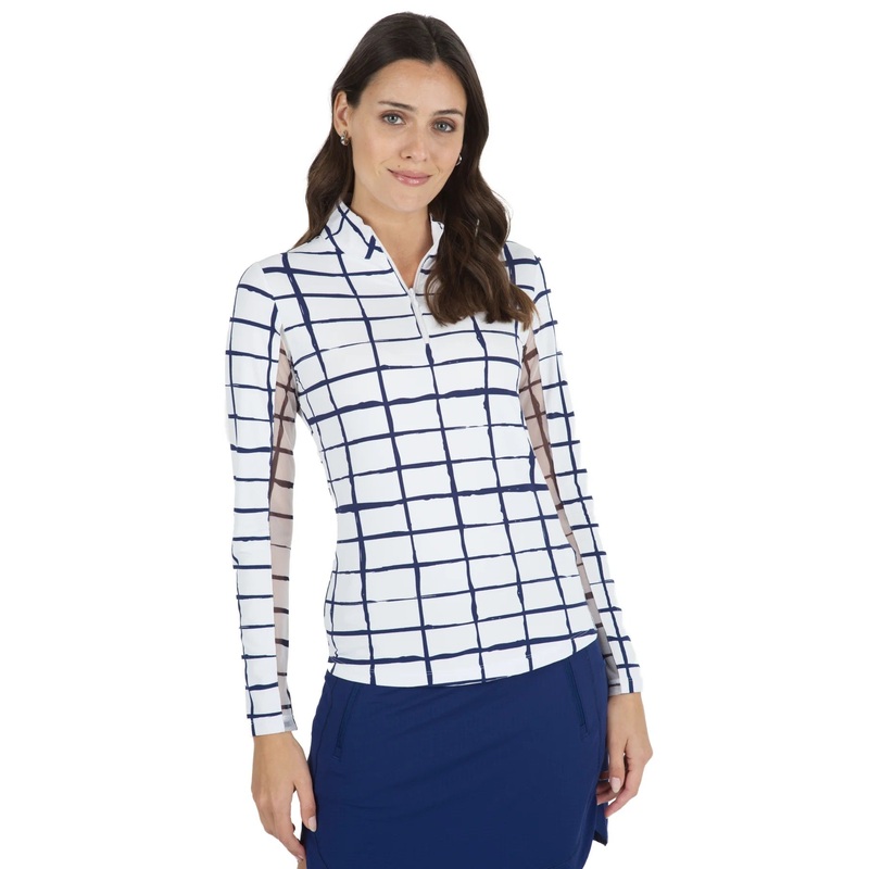 IBKUL Women’s Cordova Long Sleeve Zip Mock Neck – 10495 Cordova White/Hot Pink XS
