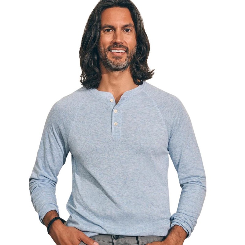 Faherty Men’s Cloud Cotton Long Sleeve Henley – Light Blue Heather Light Blue Heat XL