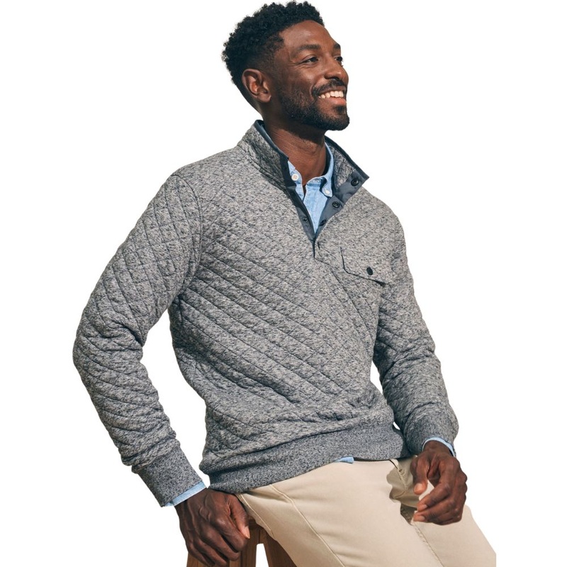 Faherty Men’s Epic Quilted Fleece Pullover Carbon Melange XXL