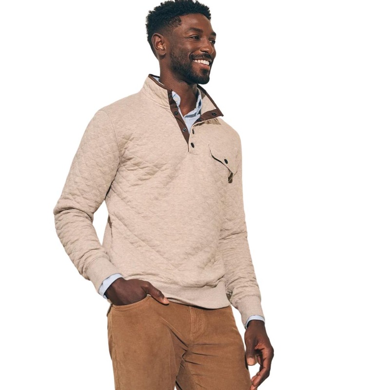 Faherty Men’s Epic Quilted Fleece Pullover Oatmeal Melange XXL