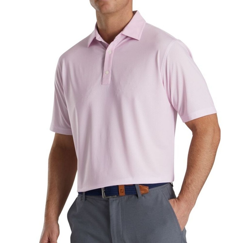 Footjoy Stretch Lisle Mini Check Print Polo (Previous Season Style) Pink Berry/White S