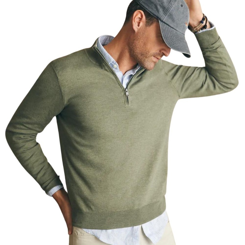 Faherty Men’s Movement Quarter Zip Sweater Western Sage Heather XL